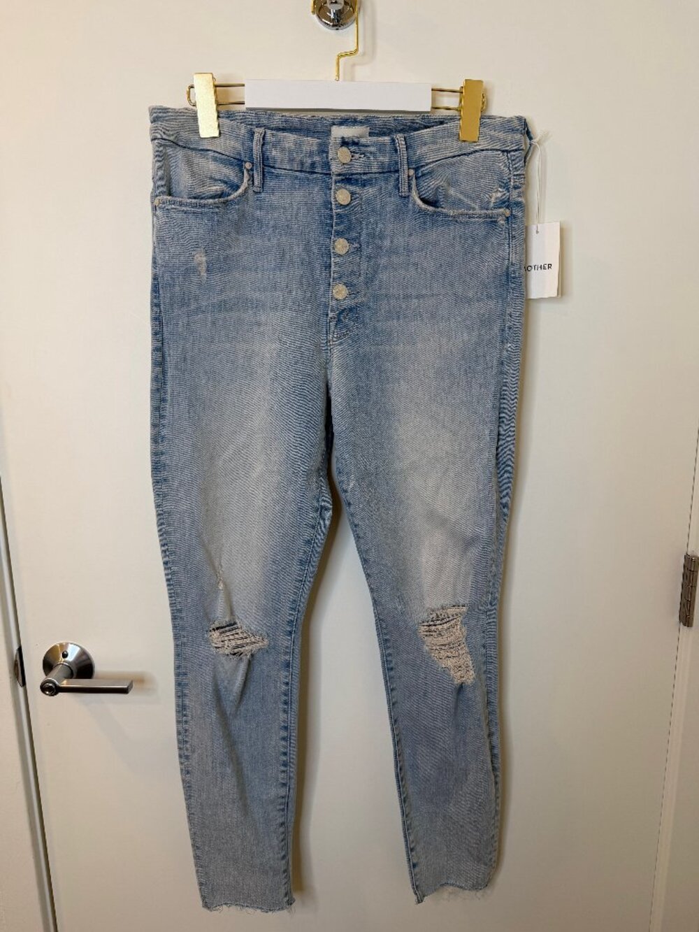 NWT MOTHER The Pixie Ankle Fray Skinny Jeans Action Shot Wash Size 32